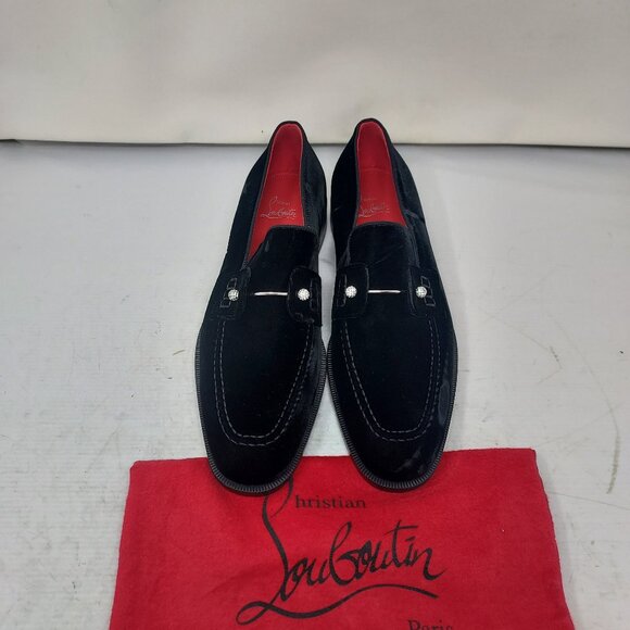 CHRISTIAN LOUBOUTIN Black Mens Chambelimoc Night Strass Velvet Loafer Shoe - Picture 1 of 11